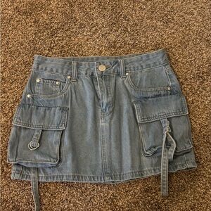 Denim Cargo Mini Skirt - Light Blue